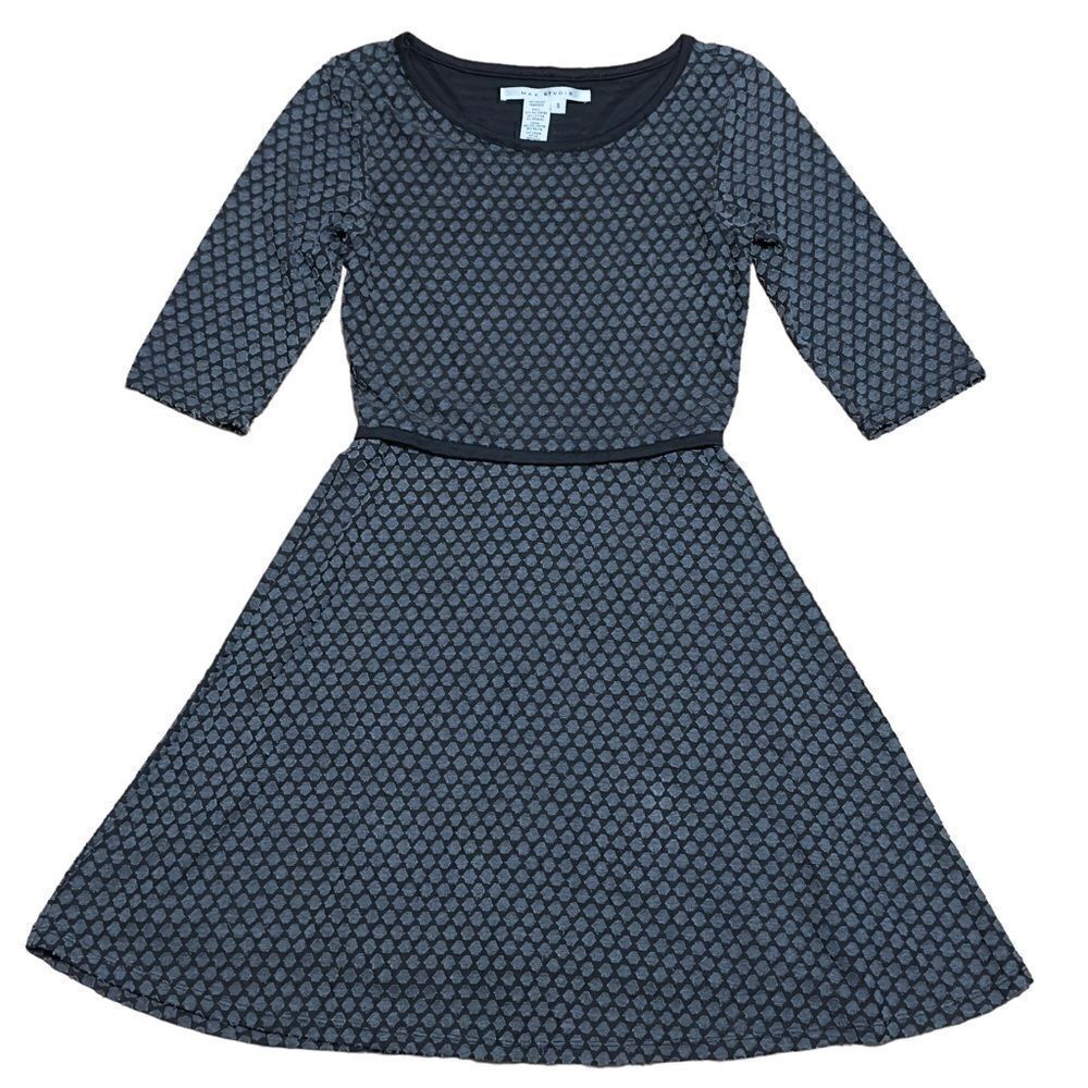 MAX STUDIO Gray Textured Knit Jersey Fit & Flare Dress SMALL
